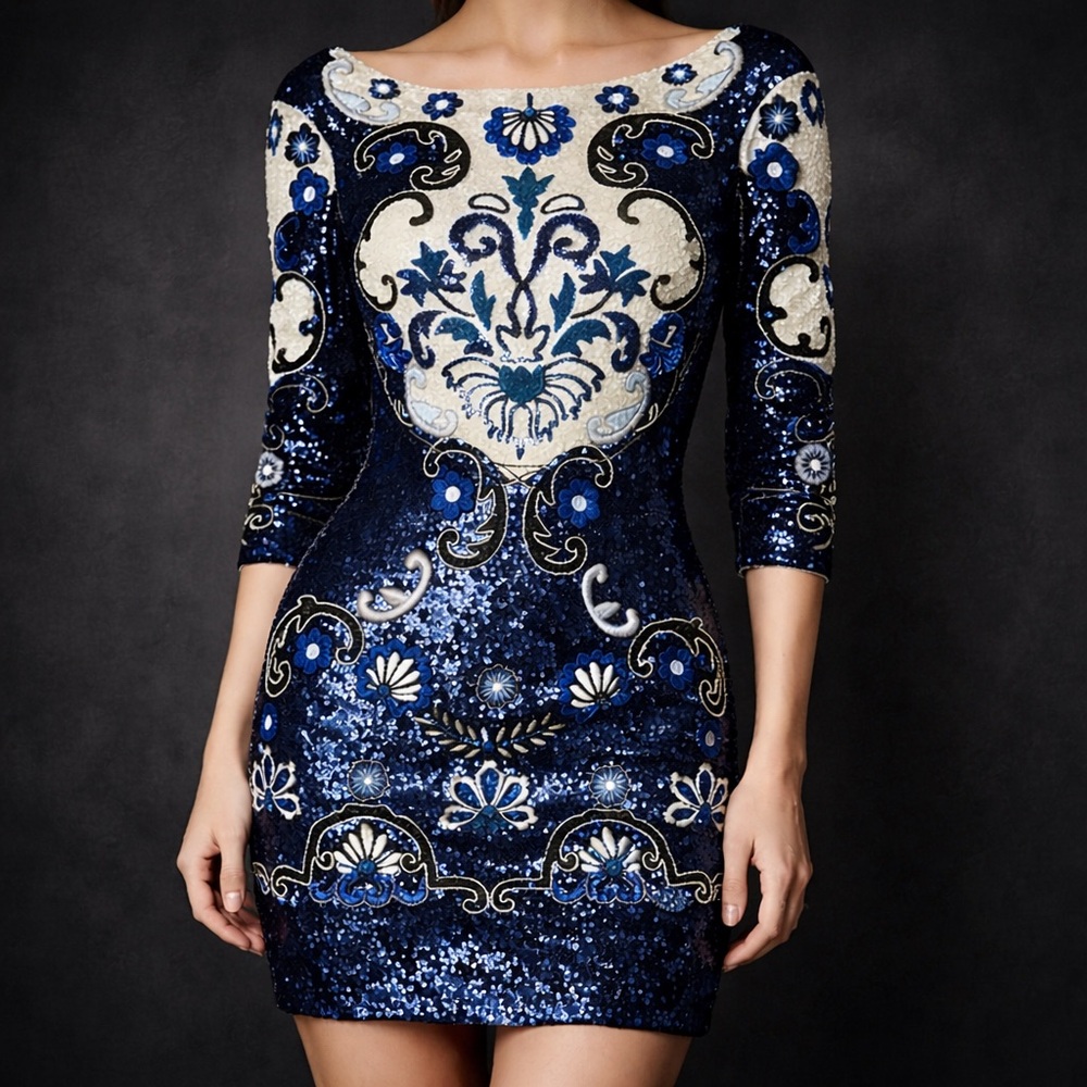 Needle & Thread Midnight Blue Sequin Embellished Mini Dress Size 4 NWT